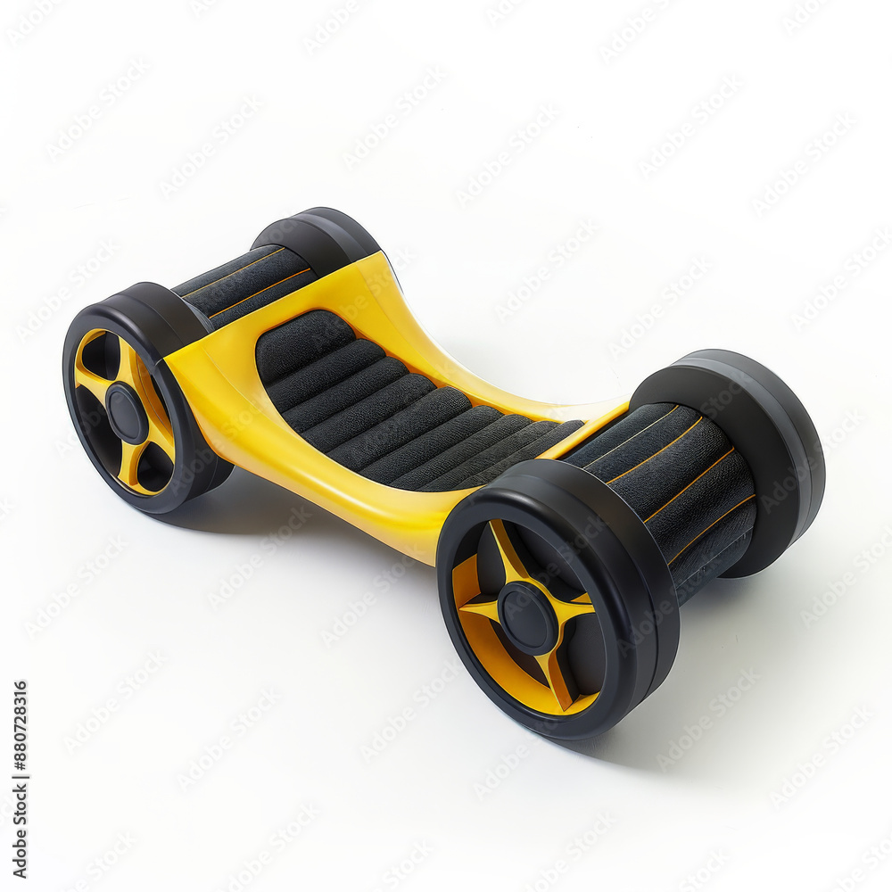 A compact ab roller with black and yellow wheels, isolated on white background