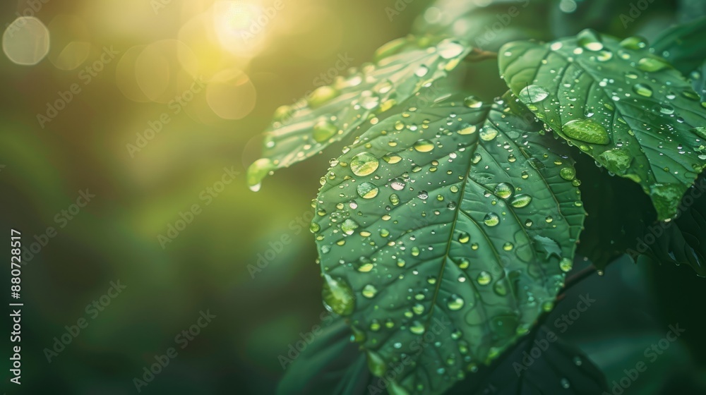 Water droplets on a green leaf with blurred background close up shot with text space Botanical chemical analysis Water droplets on a green leaf with blurred background close up shot with text space Botanical chemical analysis