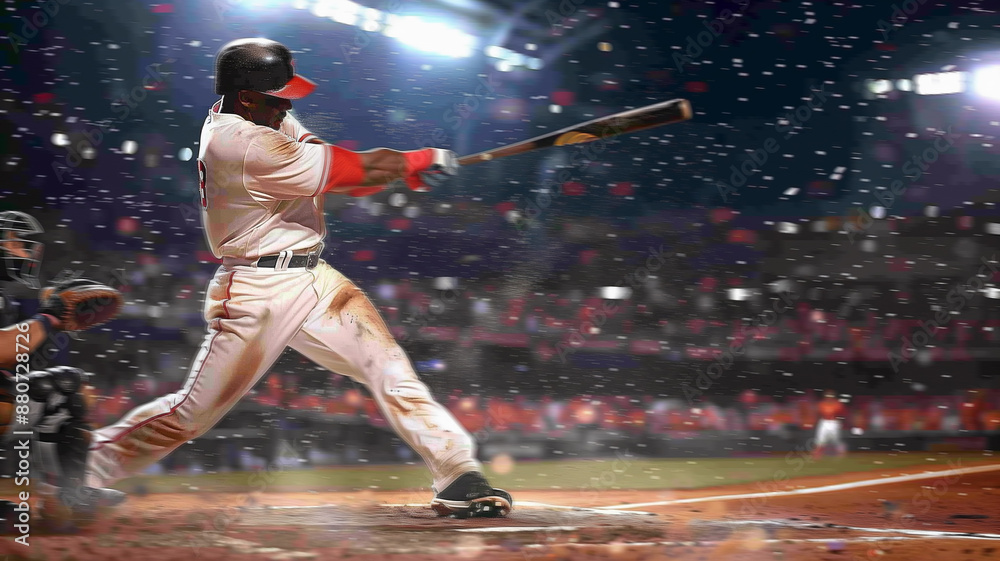 Original name(s): A baseball player swinging a bat and hitting a home run under the stadium lights Original name(s): A baseball player swinging a bat and hitting a home run under the stadium lights