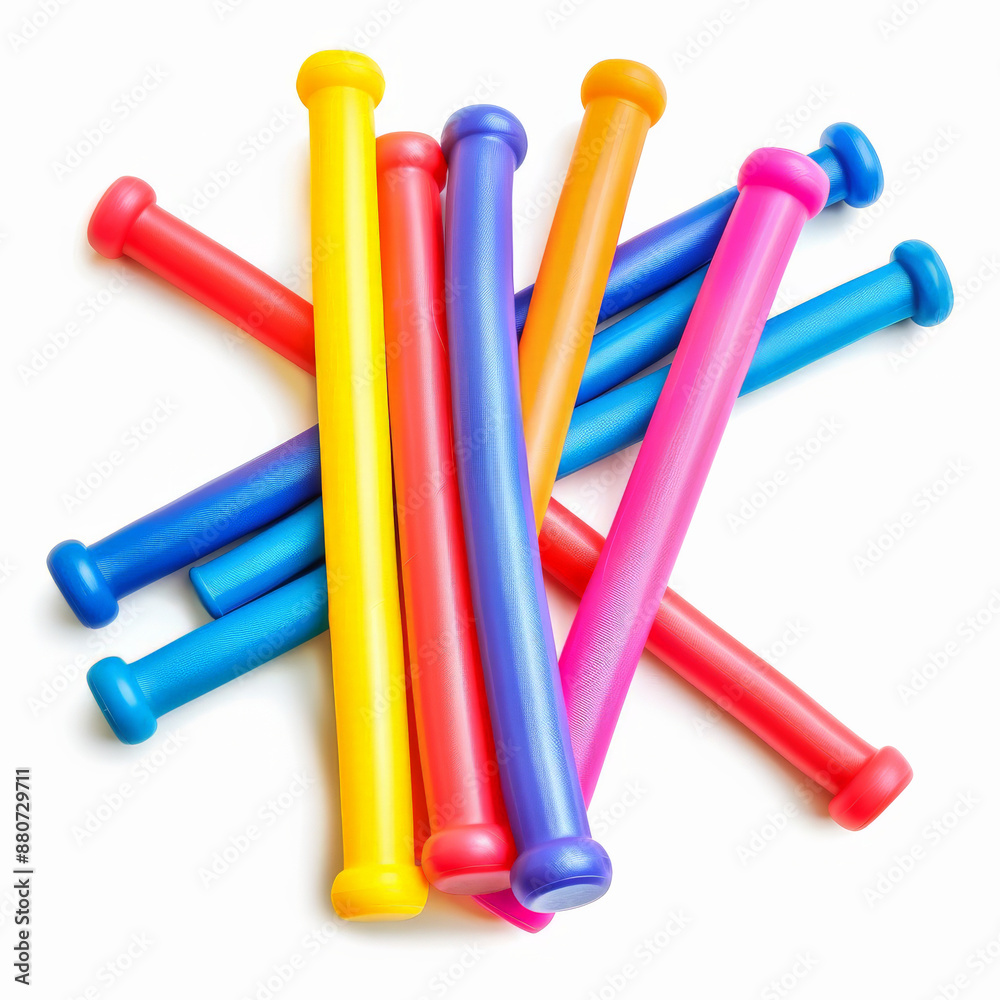 A set of colorful resistance tubes with handles, isolated on white background A set of colorful resistance tubes with handles, isolated on white background