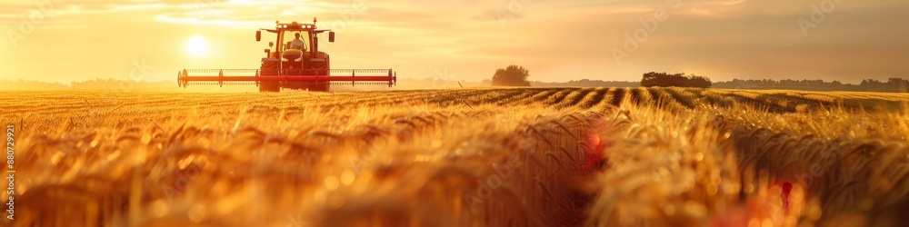 Fototapeta premium Agriculture, panoramic view of vertical farms: In high-cost vertical farms, capture the moments of precise operations using high-precision positioning in farmland, such as sowing and irrigation, best-