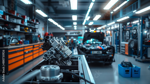 Wallpaper Mural A race car engine bay with mechanics fine-tuning the components before a race Torontodigital.ca