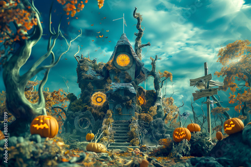 3D rendered halloween scene