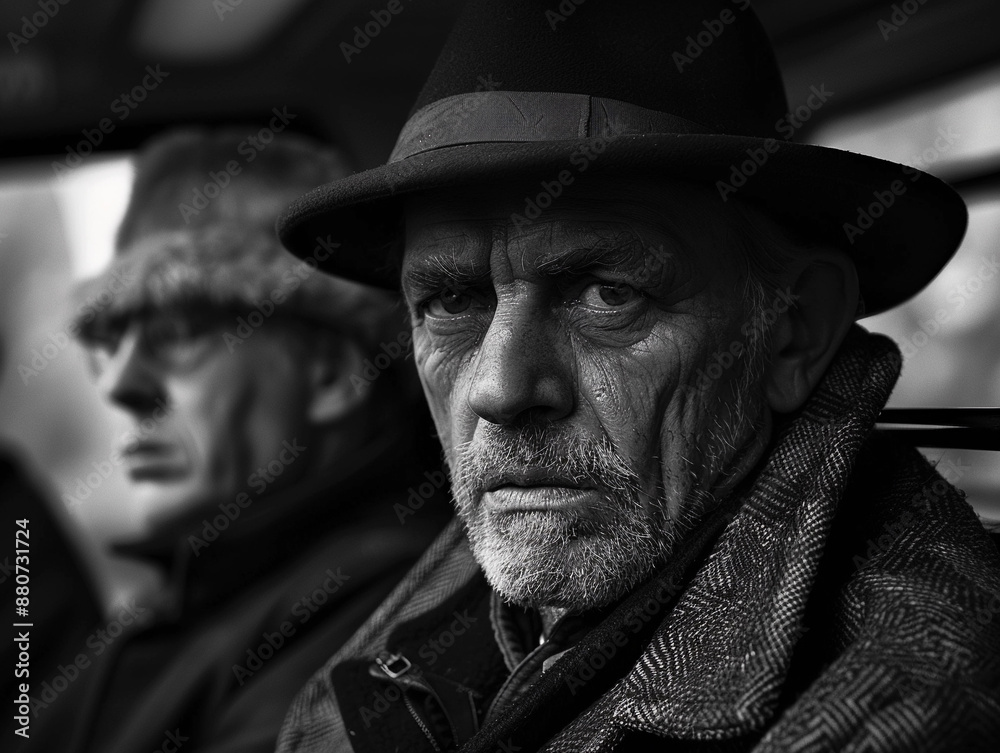 A Man In A Hat Gazes Intently On A Public Transit Vehicle A Man In A Hat Gazes Intently On A Public Transit Vehicle