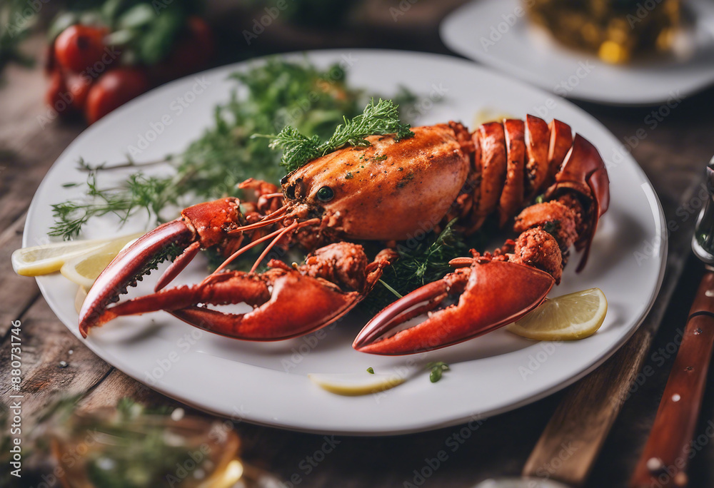 elegantly plated grilled lobster with herb garnish
elegantly plated grilled lobster with herb garnish