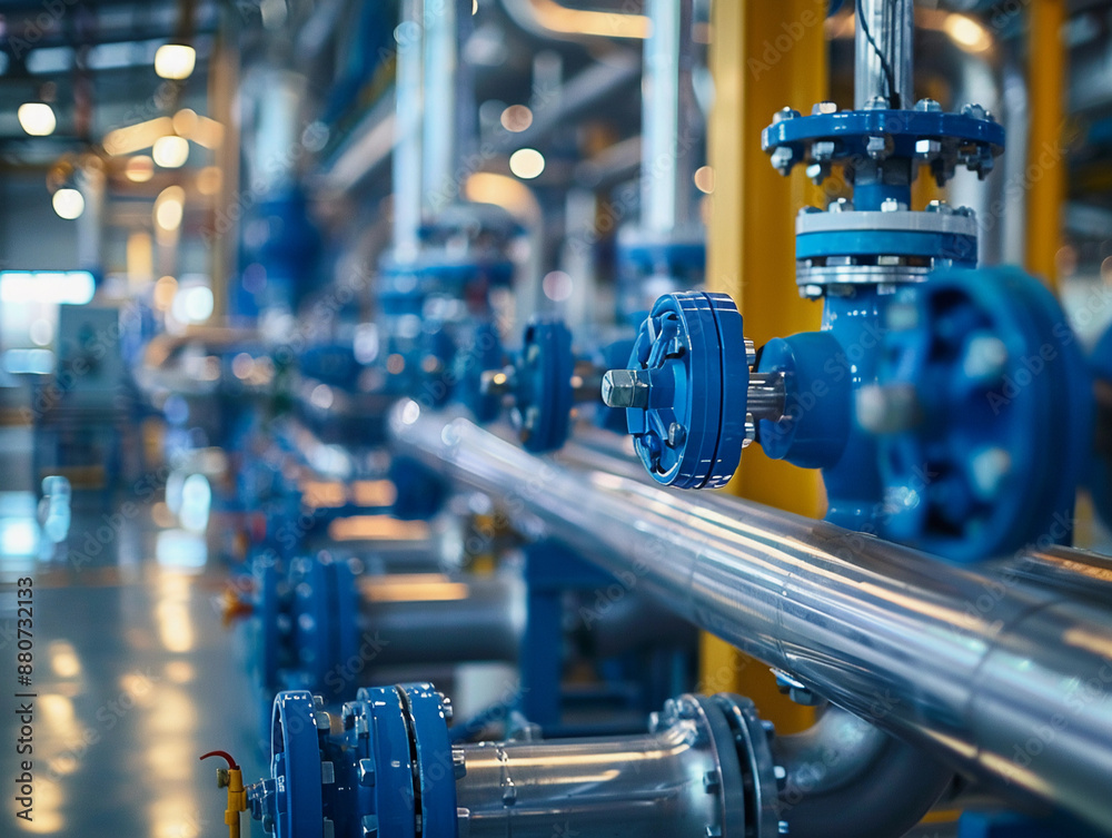 Fototapeta premium Close Up Of Industrial Piping And Valve In A Factory Setting
