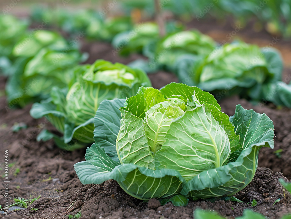 Close Up of Green Cabbage Growing in a Garden Close Up of Green Cabbage Growing in a Garden