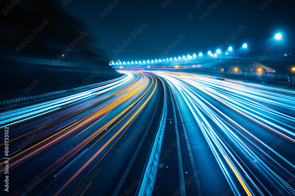 Abstract long exposure of car light trails on highway at night, city background. Abstract motion blur effect with lights from moving vehicles in the street for urban background. Abstract long exposure of car light trails on highway at night, city background. Abstract motion blur effect with lights from moving vehicles in the street for urban background.