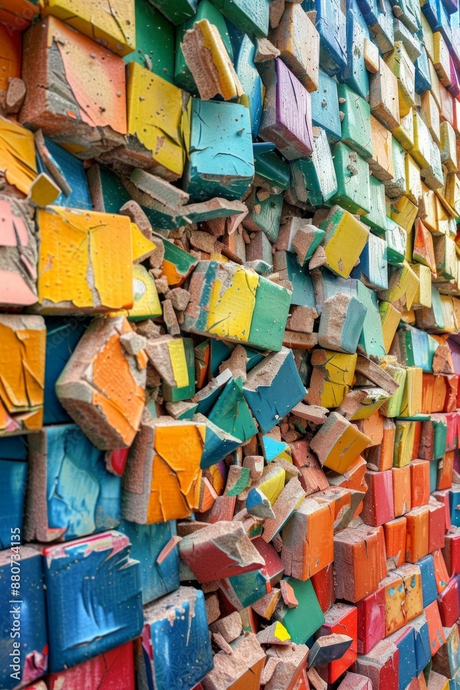 Breaking Boundaries. A wall of small colorful bricks being broken or dismantled, symbolizing breaking through barriers or overcoming obstacles. Breaking Boundaries. A wall of small colorful bricks being broken or dismantled, symbolizing breaking through barriers or overcoming obstacles.