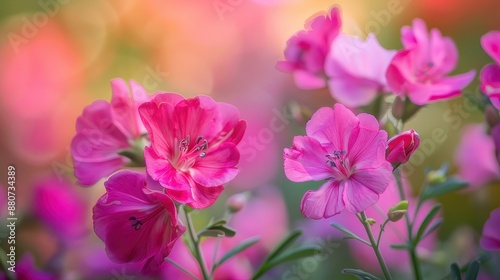 Pink flowers in a summer garden with blurred background