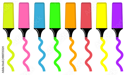 Assortment of bright neon colourful highlighter marker pens isolated on white or a transparent background