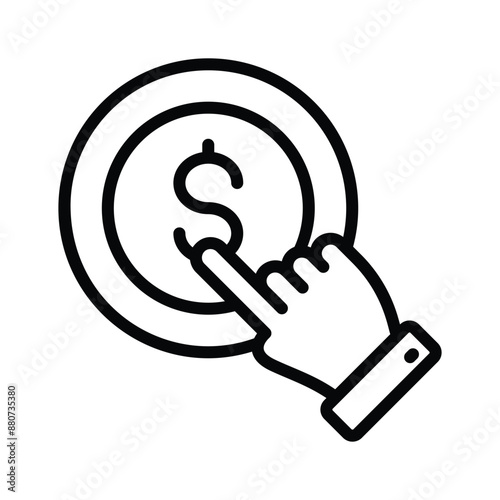 Dollar coin with pointing hand concept vector of pay per click, Ppc design