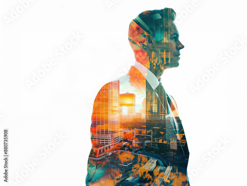 Double exposure photography of a politician and the mesmerizing government office perspective with impeccable clarity and vibrant hues photo