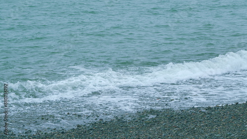 Wave Crashing. Blue Ocean Water And Waves With White Foam. Marine Background. Slow motion.