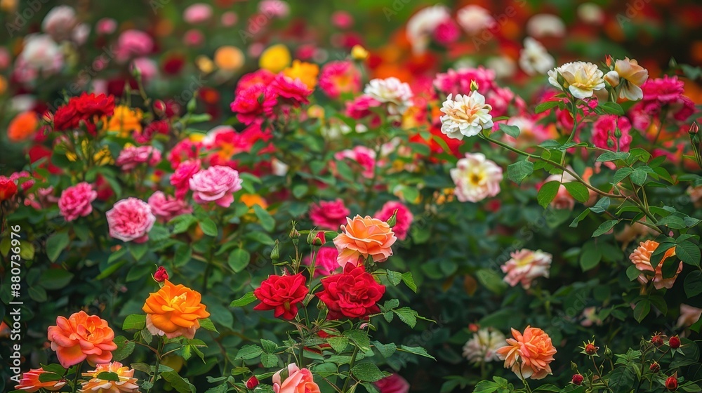 Colorful roses in full bloom create a stunning visual feast for the eyes Colorful roses in full bloom create a stunning visual feast for the eyes