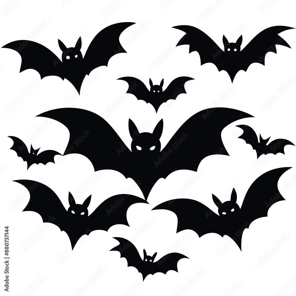 Halloween Bat Silhouette Vector Illustration on white background