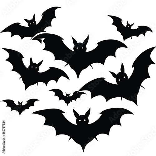 Halloween Bat Silhouette Vector Illustration on white background