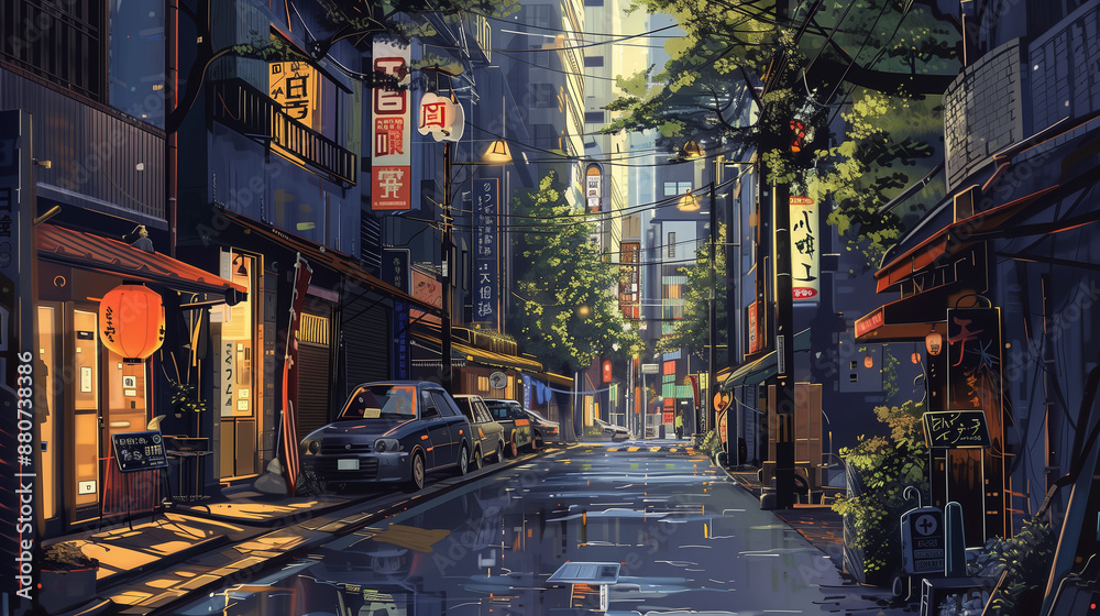 Obraz premium old city street anime style illustration