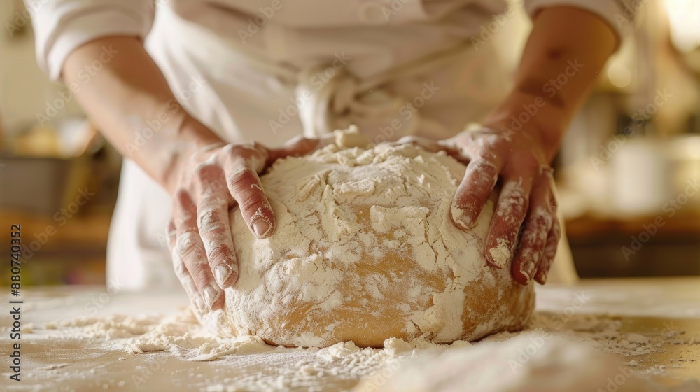 Woman prepares bread dough for baking up close Woman prepares bread dough for baking up close