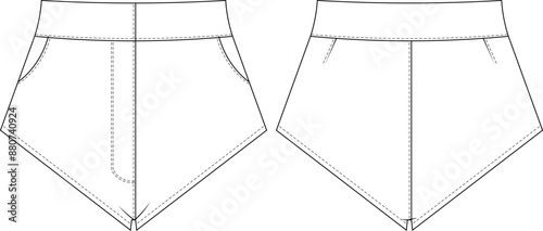 mid rise mid waist high rise high waist mini short hot pant template technical drawing flat sketch cad mockup fashion woman design style model
