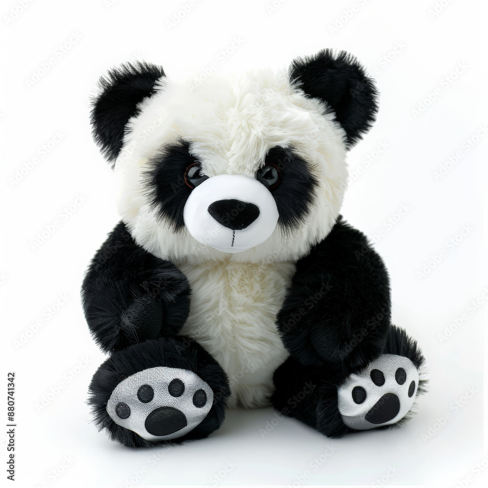 A cute and cuddly stuffed panda bear, isolated on white background. A cute and cuddly stuffed panda bear, isolated on white background.