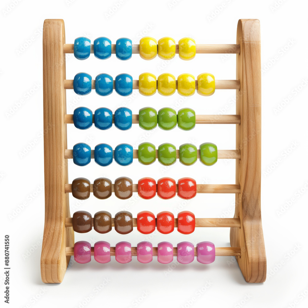 A classic wooden abacus with brightly colored beads, isolated on white background. A classic wooden abacus with brightly colored beads, isolated on white background.