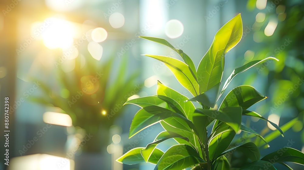 A close-up of green plants in the foreground, with sunlight streaming through an office window on a blurred background. A close-up of green plants in the foreground, with sunlight streaming through an office window on a blurred background.