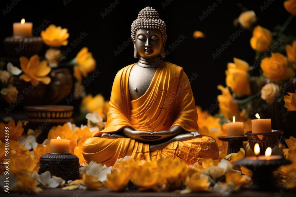 Fototapeta premium Buddha Purnima Vesak Background with copy space for text, generative IA