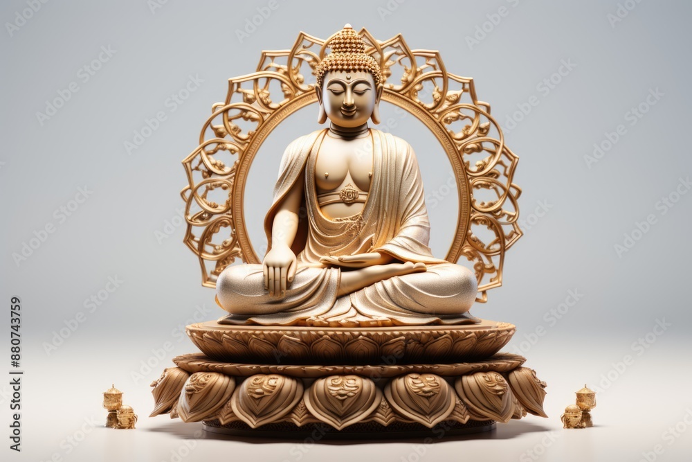 Fototapeta premium Buddha Shakyamuni Siddharta Gautama 3D illustration with white background, generative IA