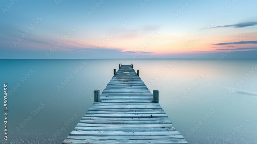 Seascape jetty at sunset with soft focus from long exposure Nature setting Seascape jetty at sunset with soft focus from long exposure Nature setting