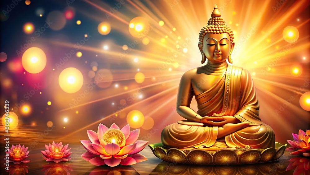 Vesak Day Creative Concept for Card or Banner. Vesak Day is a holy day for Buddhists. Happy Buddha Day with Siddhartha Gautama Statue Design Vesak Day Creative Concept for Card or Banner. Vesak Day is a holy day for Buddhists. Happy Buddha Day with Siddhartha Gautama Statue Design