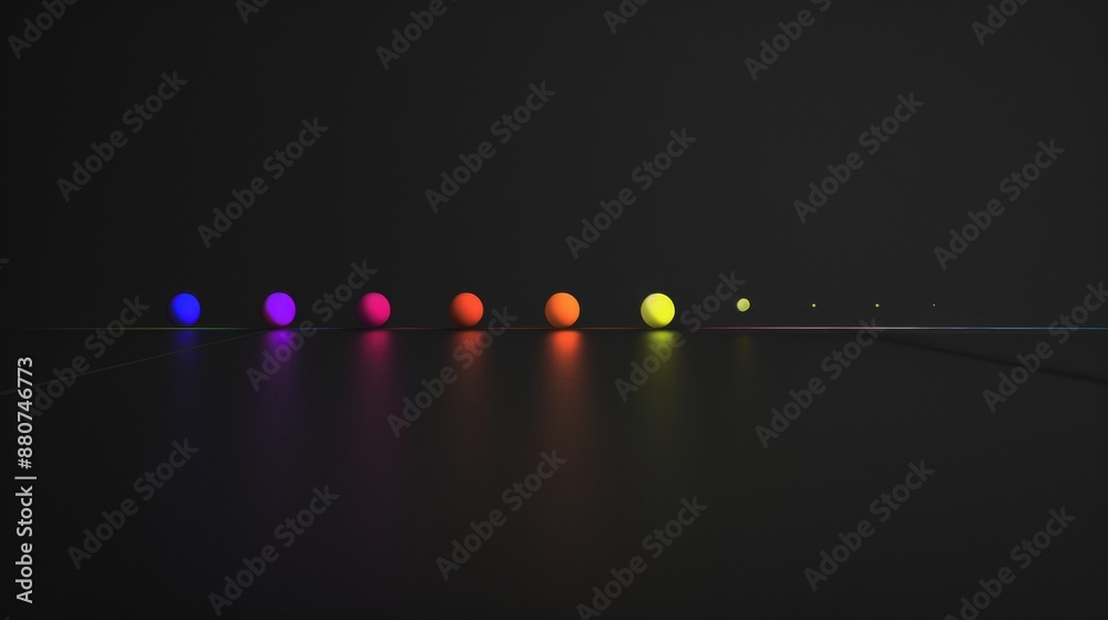 A Row of Glowing Spheres in a Dark Studio Setting A Row of Glowing Spheres in a Dark Studio Setting