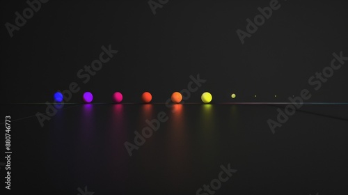 A Row of Glowing Spheres in a Dark Studio Setting