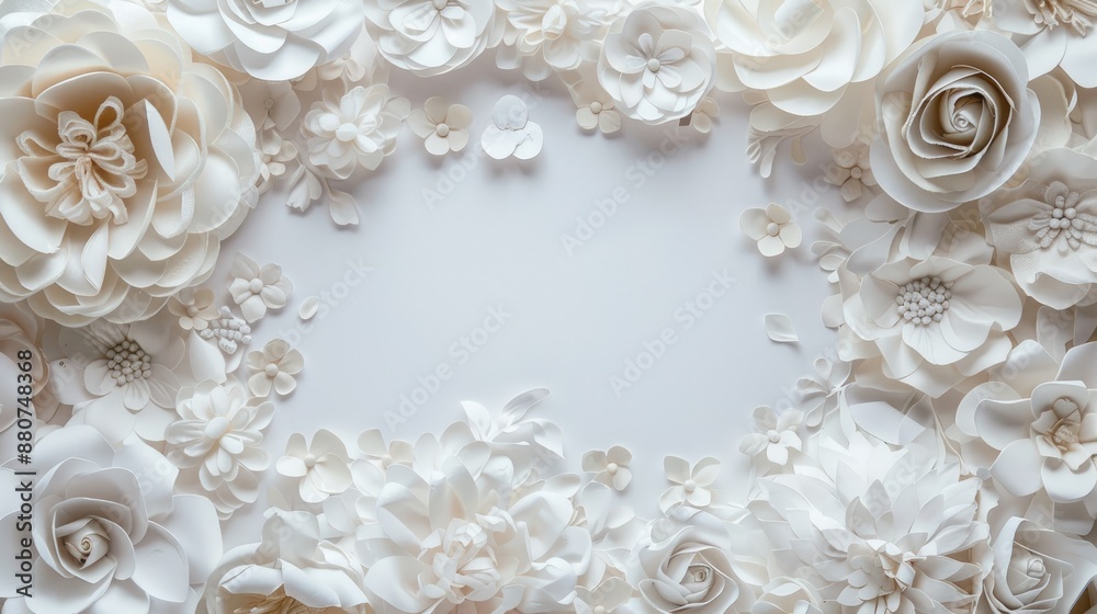 Top view of white floral wedding frame Top view of white floral wedding frame