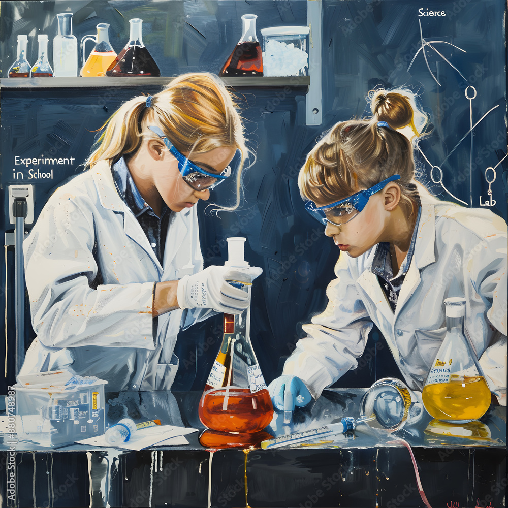 In the bustling school lab, students eagerly gather around their ...