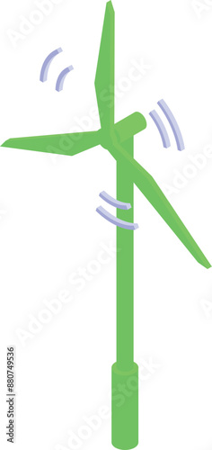 Green wind turbine converting wind energy isometric 3d illustration