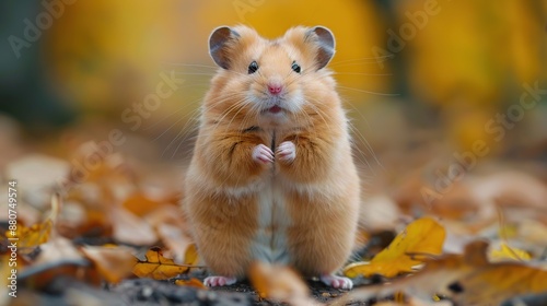 Cute Hamster in Autumn Leaves