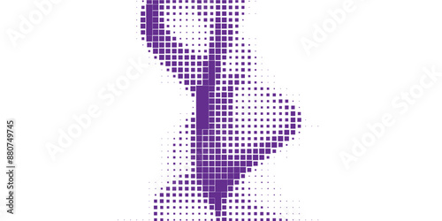 Abstract curved dotted surface with halftone effect by blue and turquoise small squares. Vector graphic pattern