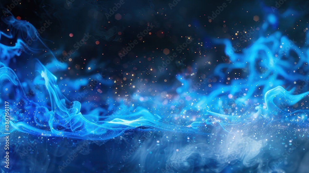 Blue ethereal flames with glowing particles on dark background Blue ethereal flames with glowing particles on dark background