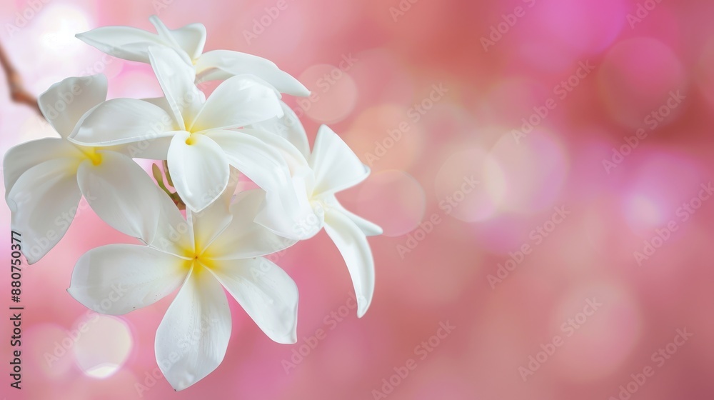 Soft focused white flower on pink backdrop in Thailand with space for text Soft focused white flower on pink backdrop in Thailand with space for text