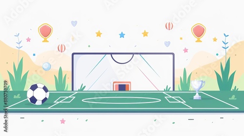 International playing field, earth and silver prizes, flat design illustration