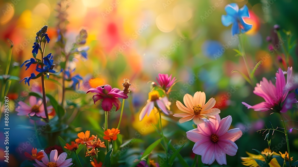A vibrant garden filled with colorful wildflowers, blooming in the warm sunlight of springtime. creating an enchanting scene that captures nature's beauty at its most lush. A vibrant garden filled with colorful wildflowers, blooming in the warm sunlight of springtime. creating an enchanting scene that captures nature's beauty at its most lush.