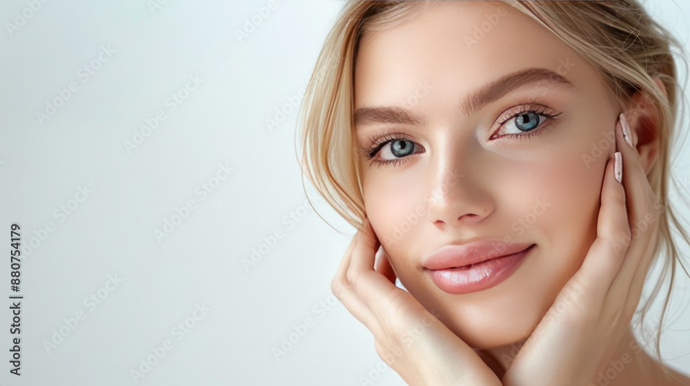 Flawless Blonde Beauty with Luminous Skin and Serene Facial Expression Flawless Blonde Beauty with Luminous Skin and Serene Facial Expression