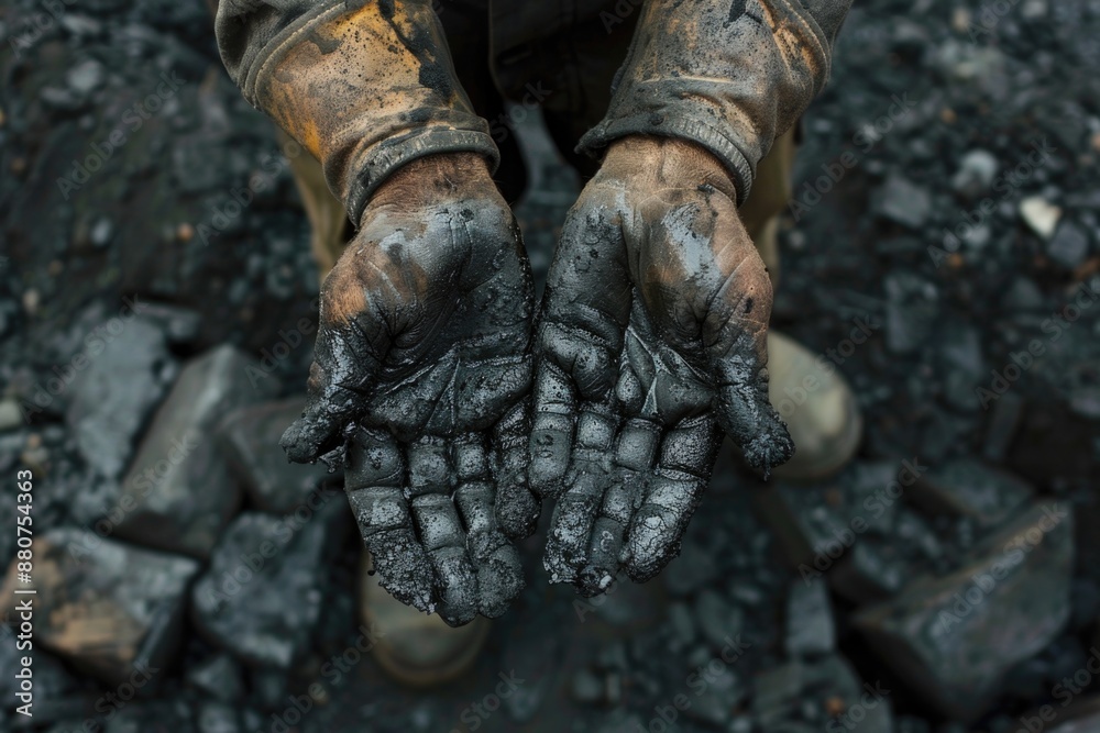 Worker Hands. Men at Work in Coal Mining with Dirty Hands Worker Hands. Men at Work in Coal Mining with Dirty Hands