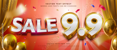 Festive Sale 9 9 Advertisement Banner Text Effect, Vector Graphic Style