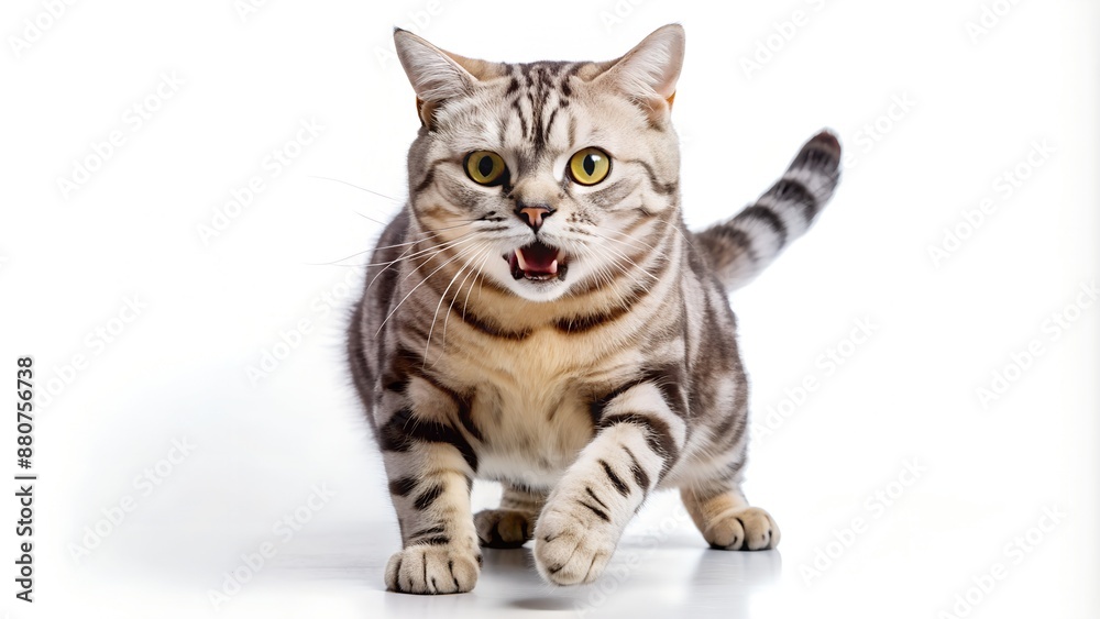 Fototapeta premium Playful British Shorthair Cat with Striking Green Eyes and Luxurious Fur