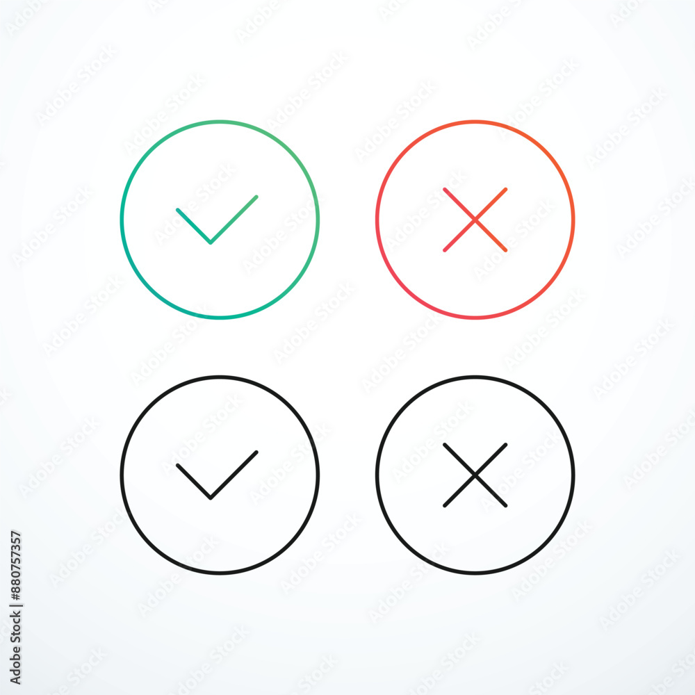 Check mark icons. Tick, cross icon set. Vector illustration Check mark icons. Tick, cross icon set. Vector illustration