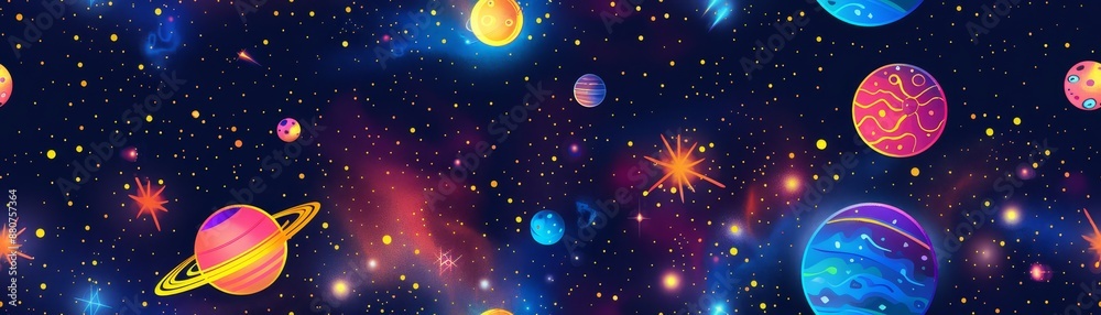 Colorful cosmic background with vibrant planets, stars, and nebulae. Ideal for space-themed designs and cosmic art projects. Colorful cosmic background with vibrant planets, stars, and nebulae. Ideal for space-themed designs and cosmic art projects.