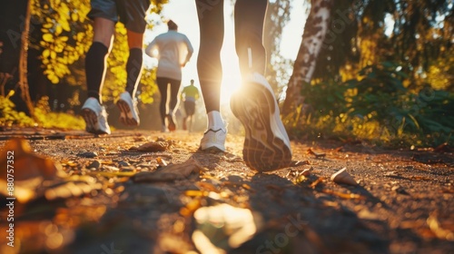 Jogging on the road in the morning.