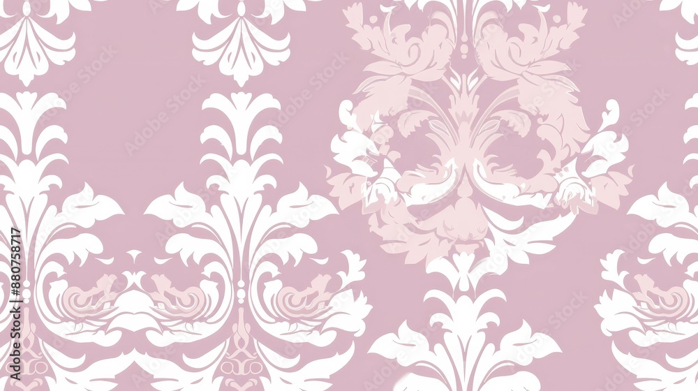 Elegant pink and white floral damask pattern background design, perfect for wallpaper, textiles, and decorative projects. Elegant pink and white floral damask pattern background design, perfect for wallpaper, textiles, and decorative projects.